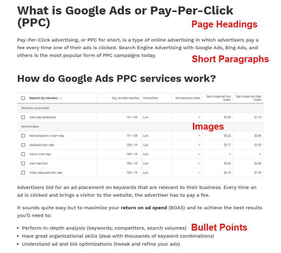 Easy to read page content is important for on-page seo